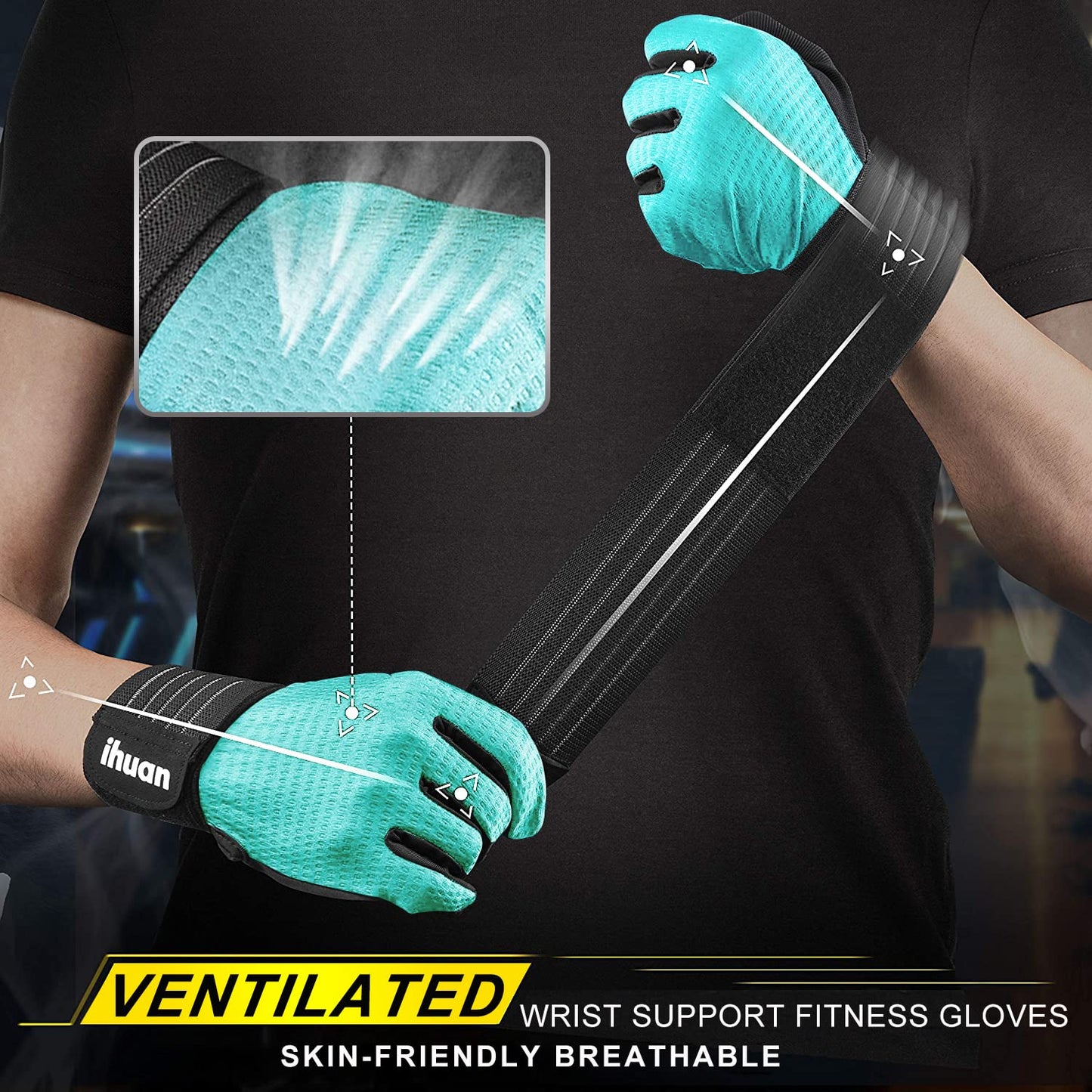 ihuan Workout Gloves for Men Full-Finger: Weight Lifting Gloves for Men, Gym Gloves with Wrist Straps, Lifting Gloves with Wrist Wrap Support, Full Hand Gloves for Weightlifting, Deadlift