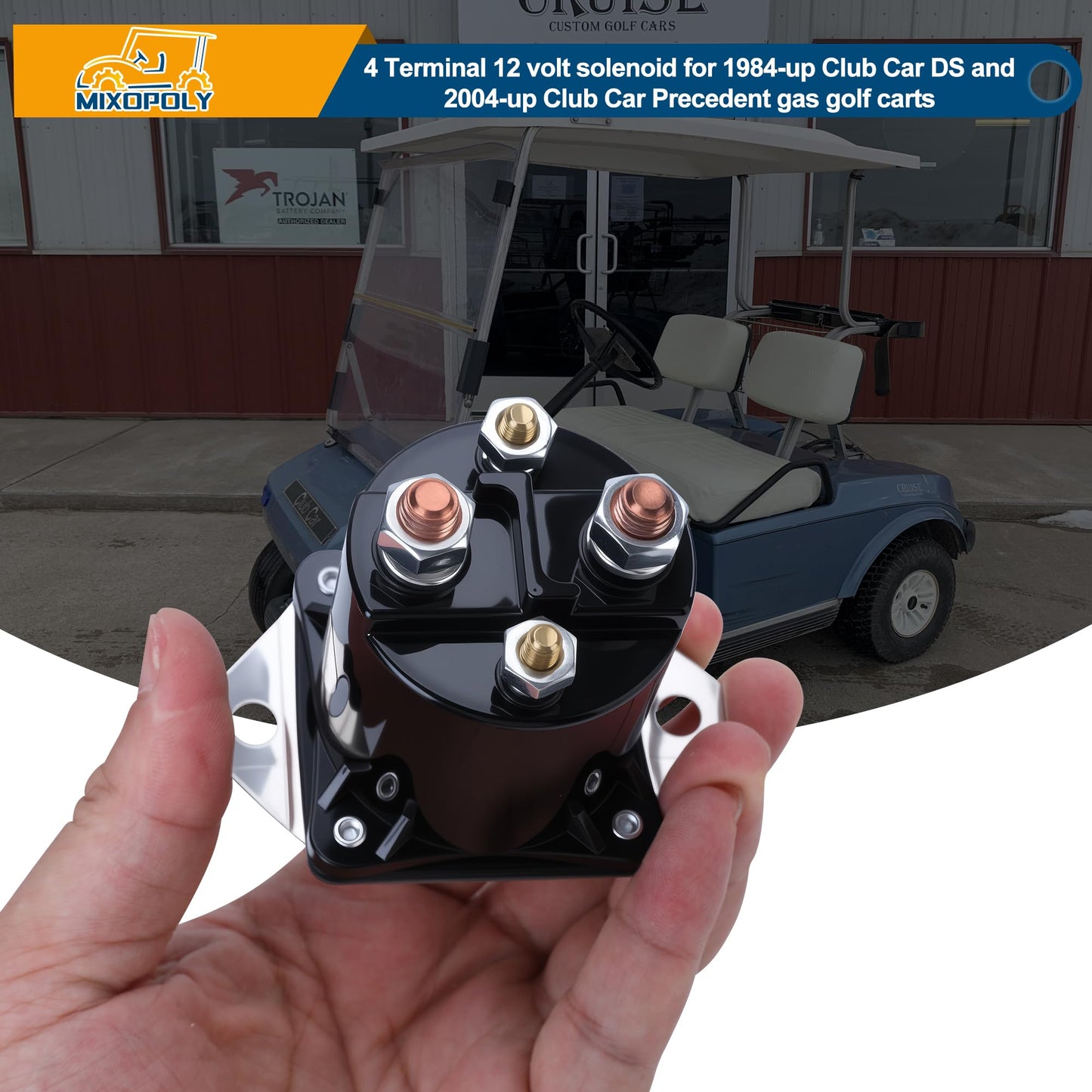 MIXOPOLY 12V Golf Cart Solenoid for Club Car DS Precedent Carryall 1984-up Gas Continuous Duty 4-Terminal Starter Solenoid Replace OEM 1013609 1012275 435-154 1117 LPL6003 10136-09