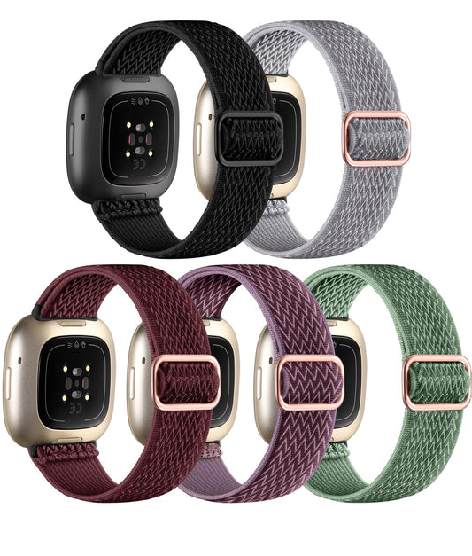 Adorve Compatible with Fitbit Versa 3/Fitbit Versa 4 /Fitbit Sense/Sense 2 Bands for Women Men, Adjustable Stretchy Solo Loop Elastic Nylon Sport Strap for SmartWatch Replacement