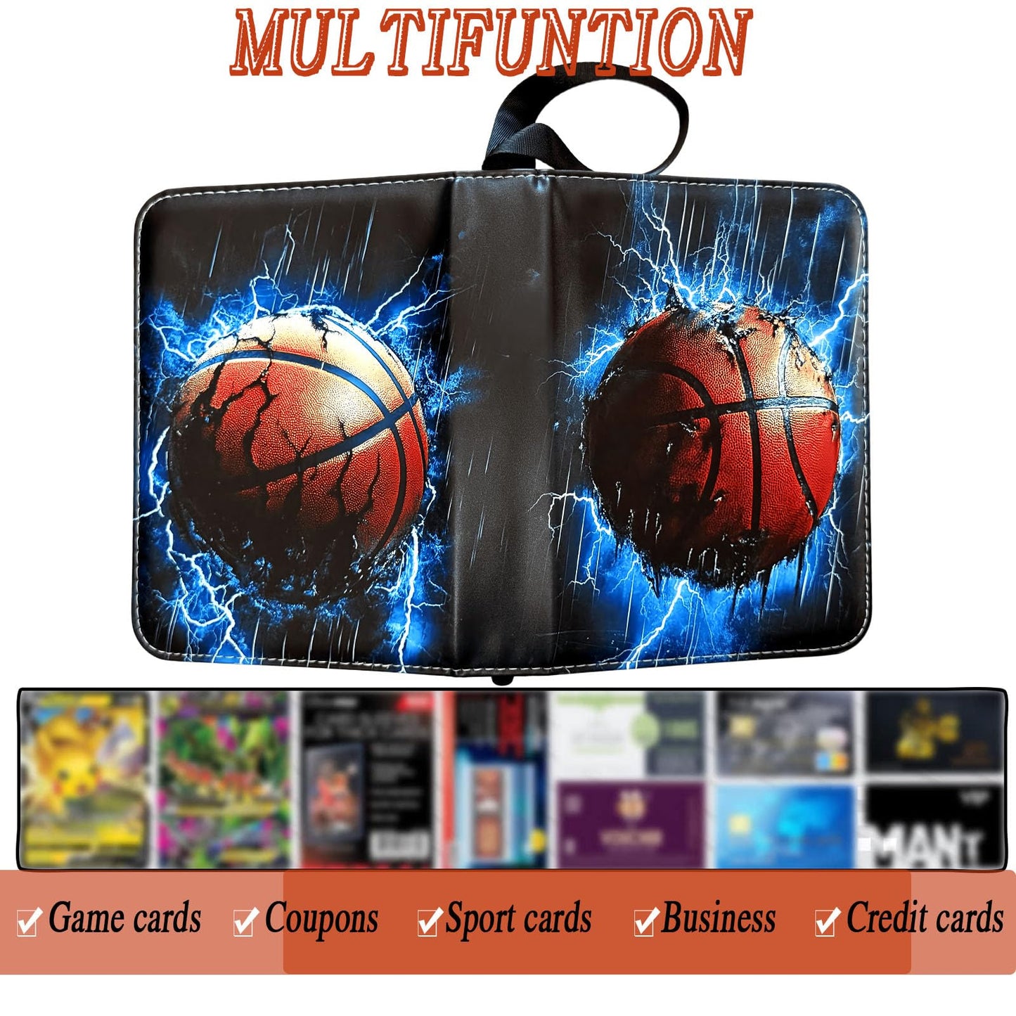 400 Pocket Zippered Basketball Card Binder, 4-Pocket Trading Card Album with 50 Removable Sleeves, PU Leather Waterproof Sports Card Holder for NBA Basketball Cards Storage Display Case Gift