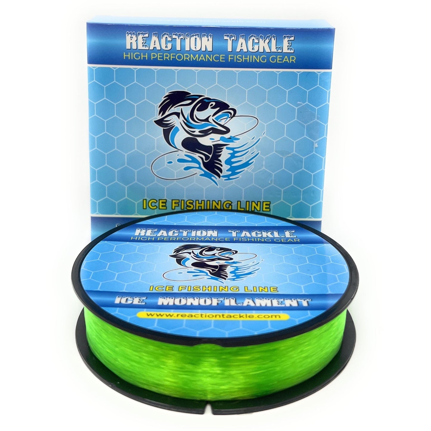 Reaction Tackle Ice Monofilament – Ice Fishing Mono Line, Tip-Up Line - Hi Vis Green - 6LB / 1000yds