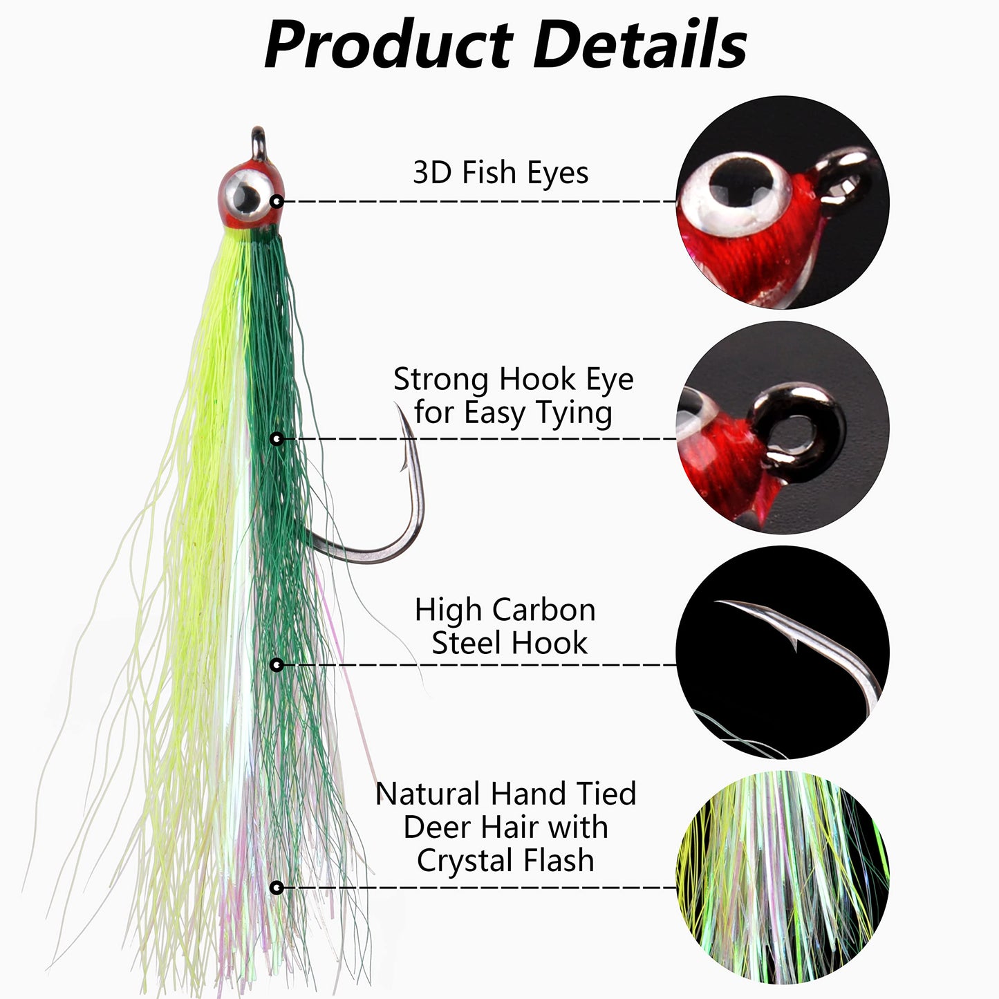 Clouser Minnow Fishing Flies, 10pcs Saltwater Fly Fishing Lures Hand Tied Clouser Minnow Fly Streamer Hooks for Bass Striper Flounder Saltwater Freshwater Mix Color