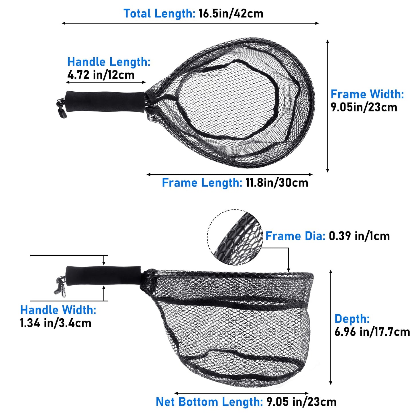 Alwonder Fly Fishing Net with EVA Handle, Fishing Landing Nets CNC Aluminum Alloy Frame, Rubber Coated Mesh Trout Net Kayak Nets for Trout Crappie Bass Sunfish Bulegill Panfish - Red