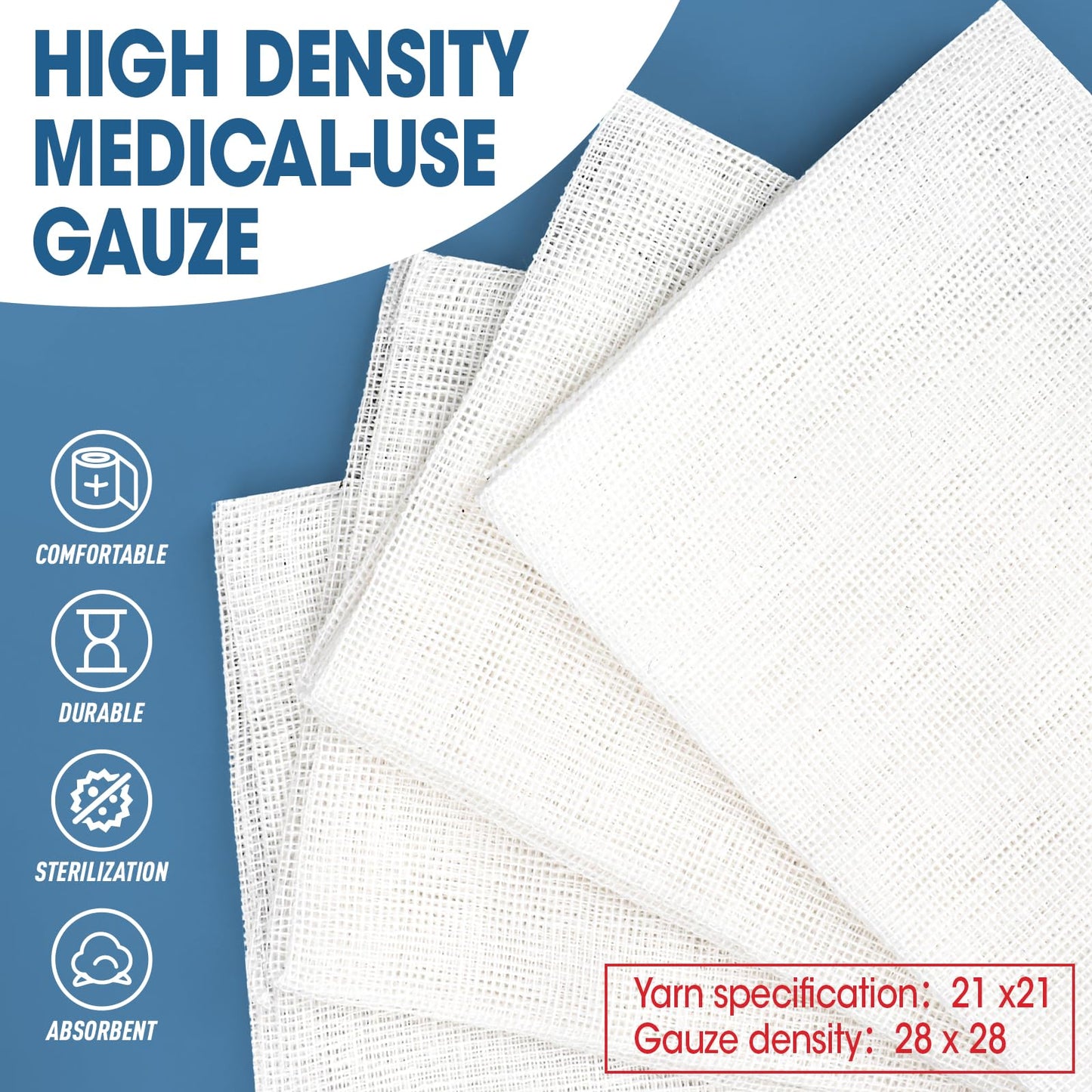 AZEN 120 Pack Sterile Gauze Pads, 3" x 4" Non Stick Gauze Pads, 8-Ply Cotton Gauze Sponges for Wound Care and First Aid, Highly Absorbent Individually Wrapped Medical Gauzes