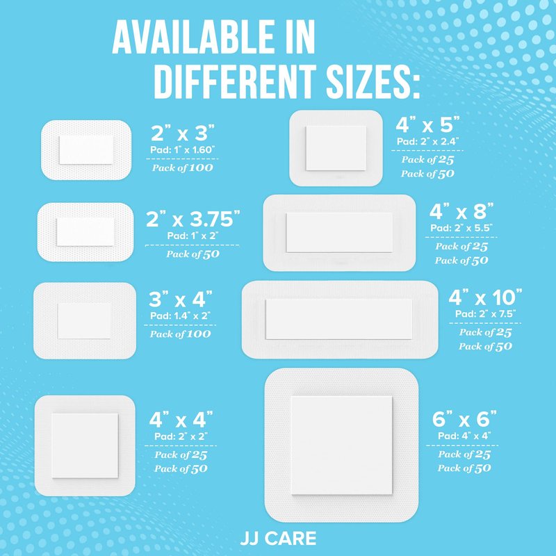 JJ CARE Adhesive Island Dressing [Pack of 100], 3x4 Sterile Bordered Gauze, Breathable Island Wound Dressing, Individually Wrapped Adhesive Gauze Bandages with Non-Stick Central Pad