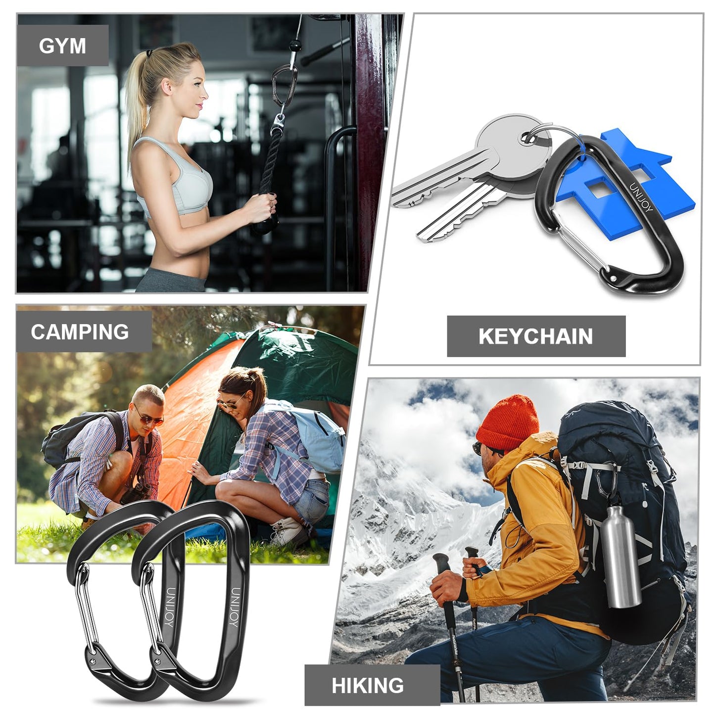 Large Carabiner Clips Heavy Duty - Unijoy 18KN (4046 lbs) Lightweight Caribiniers Keychain - Strong D-Ring Caribeaner for Hammock Outdoor Camping Hiking Keys Dog Leash