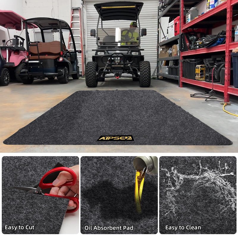 AIPSET Golf Cart Parking Mat, 9.18 x 4.92 ft Garage Floor Mat, Mechanic Pad for Most Golf Carts/UTV ATV/Motorcycle, Fast Oil Absorbent Waterproof Non-Slip, Prevents Floor Scratch and Stain