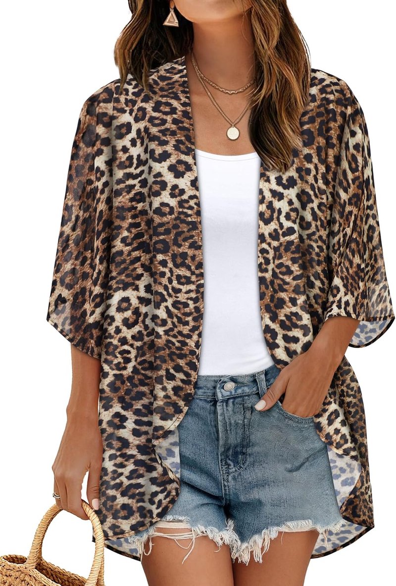 Floral Print Puff Sleeve Kimono Cardigan - Casual Blouse Top for Women | Lightweight & Stylish