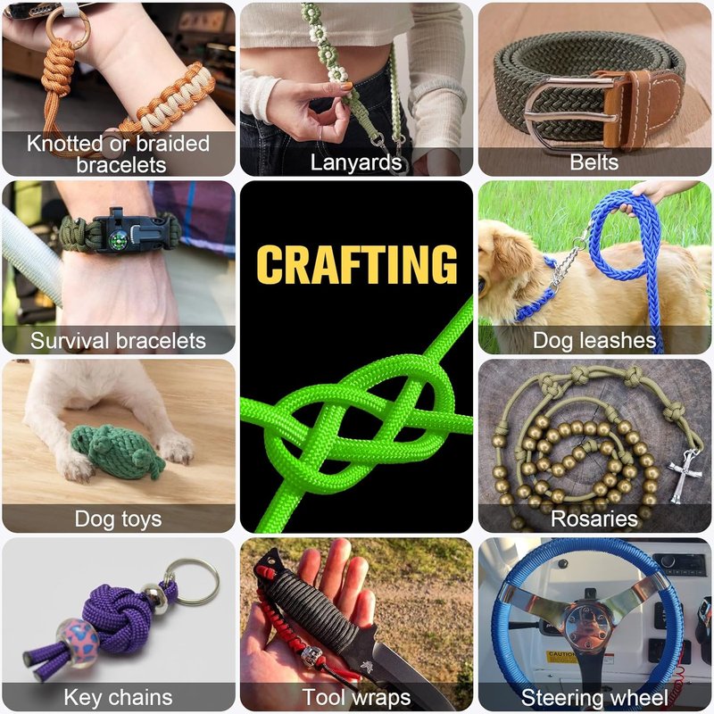 Paracord Rope 750 lb - 100ft Heavy Duty 12-Strand Parachute Cord | Neon Green for Camping, Survival Gear