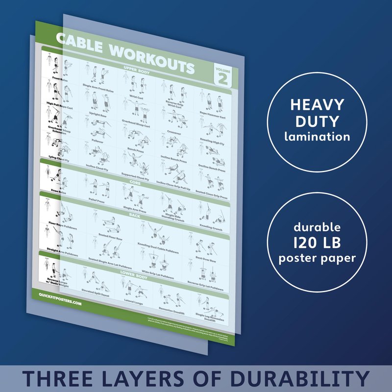 Palace Learning 4 Pack - Cable Machine Workout Posters Volume 1 & Volume 2 + Dumbbell Exercises + Bodyweight Exercises (LAMINATED, 18" x 24")