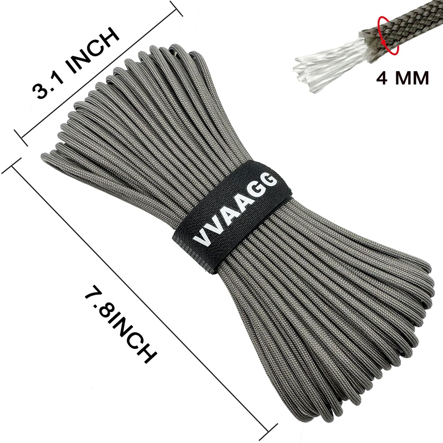 VVAAGG 550 Paracord 100FT, Heavy-Duty Strong Rope Parachute Cord, Outdoor Camping Gear Tent Rope, Gray