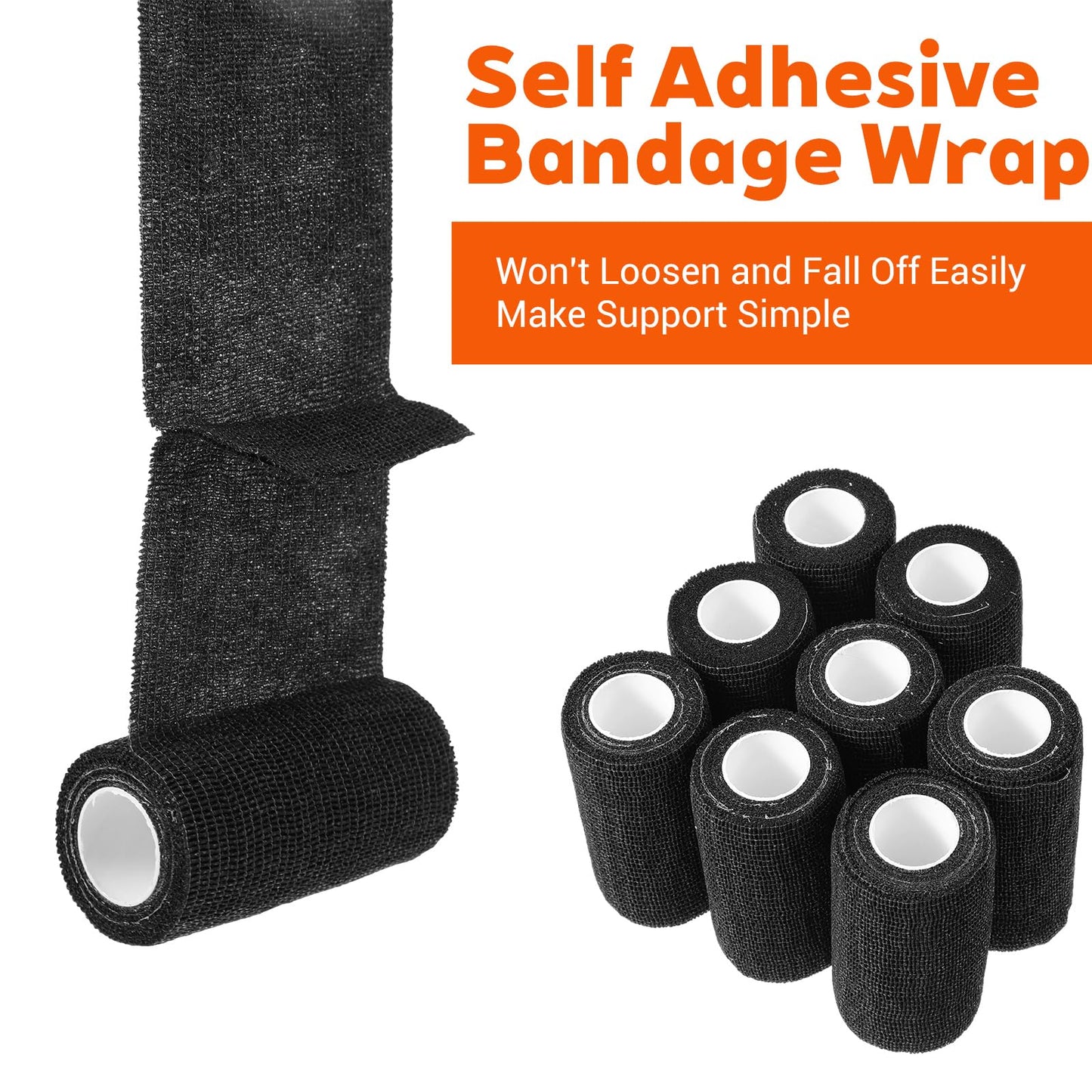 24 Rolls Self Adhesive Bandage Wrap, Black Vet Wrap 4 Inch for Horses Dogs Wounds Care Dressings, Elastic Self Stick Cohesive Bandage Wraps, Wrist, Sports, Ankle Tape Leg Wraps