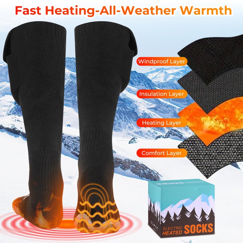 Heated Socks for Men Women - CYFJKG 2 * 5000mAh Rechargeable Battery Electric Socks with 4 Adjustable Heat Settings, Heated Hunting Sock Winter Heated Ski Sock for Cycling/Camping/Fishing/Hiking