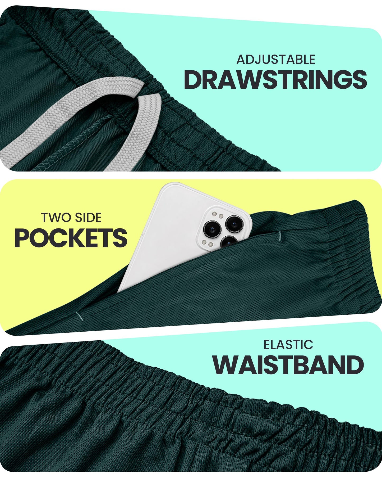 NY Threads Men's Athletic Shorts Quick Dry Loose-Fit Lightweight Running Workout Gym Shorts with Pockets, X-Large, Dark Green