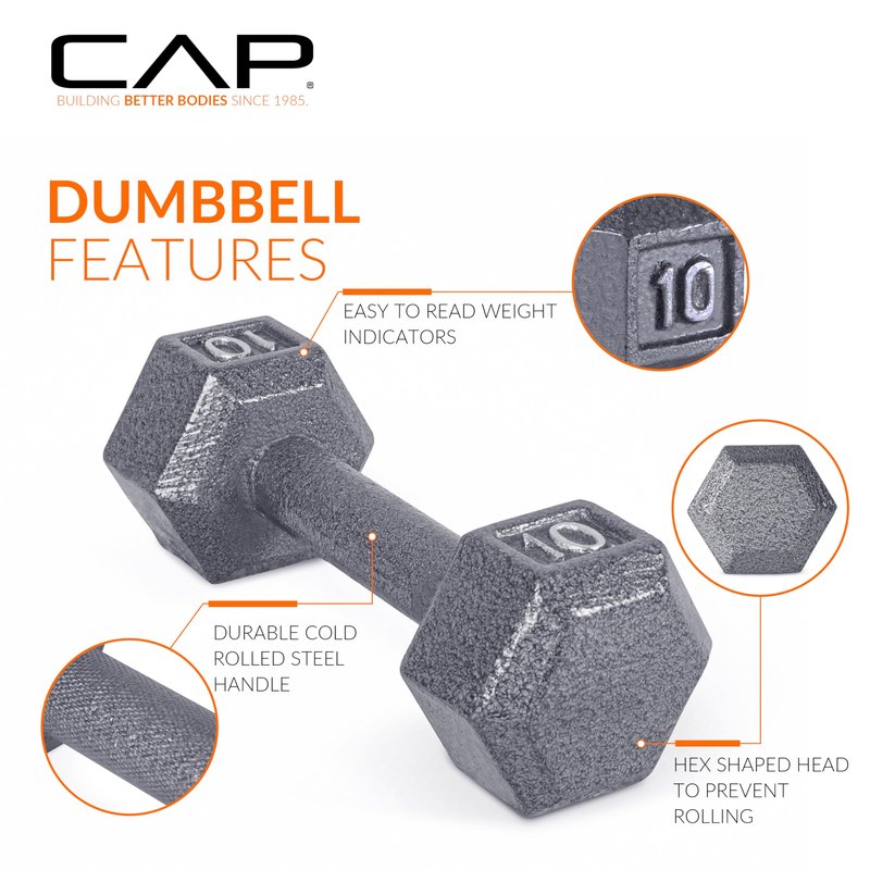CAP Cast Iron Hex Dumbbell, Pair, 15 lb