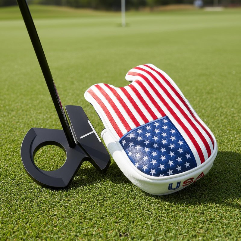 Golf Mallet Putter Cover Headcover, Magnetic Closure Premium Leather Birdie Golf Head Covers Fits Golf DF3 Putter - USA Mallet Putter Headcover (USA)