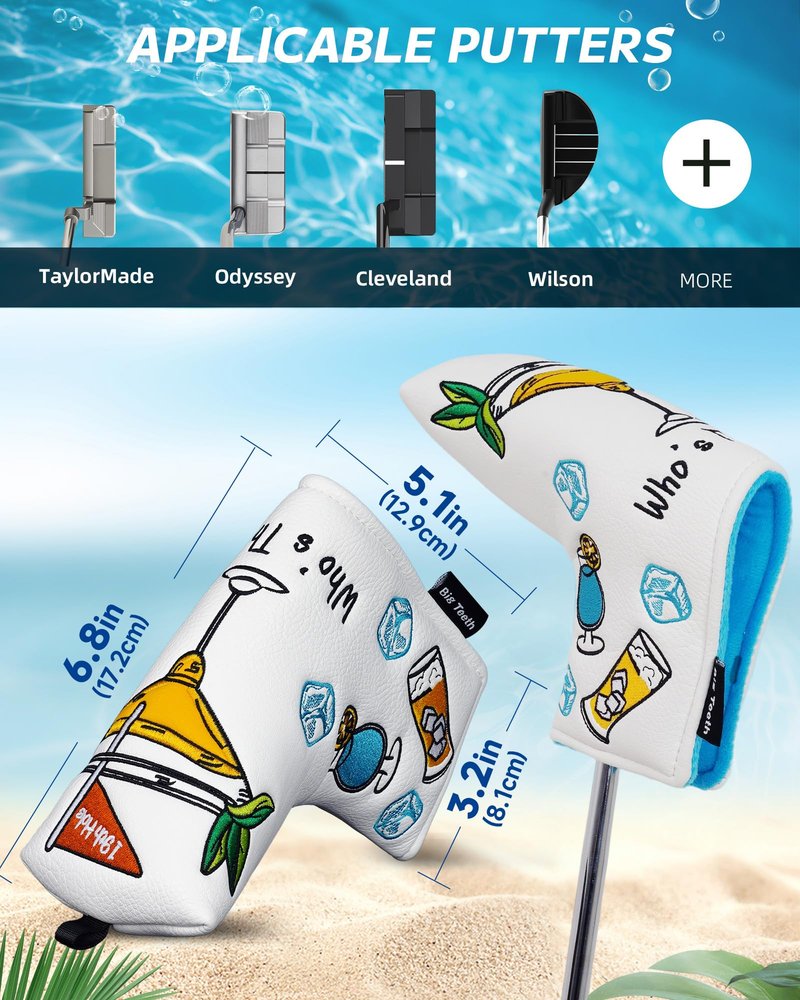 Big Teeth Golf 19th Hole Driver Headcover, Drink-Themed Cover,Funny and Cute Putter Cover White Golf Club Covers Golf Gifts (Blade)