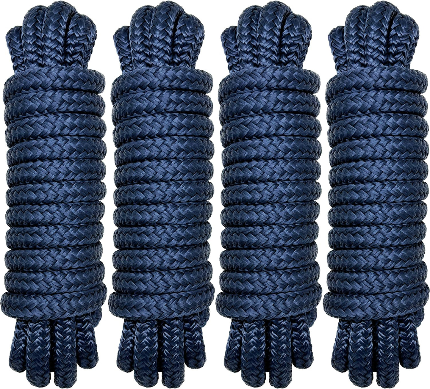 PACTHSD Double Braid 1/2" x 15' Boat Dock Lines (4-Pack) – Nylon Boat Ropes for Docking with 12" Spliced Eye – Heavy Duty Marine Rope – Soft & Durable Boat Lines for Pontoon and Light Boat (Navy Blue)