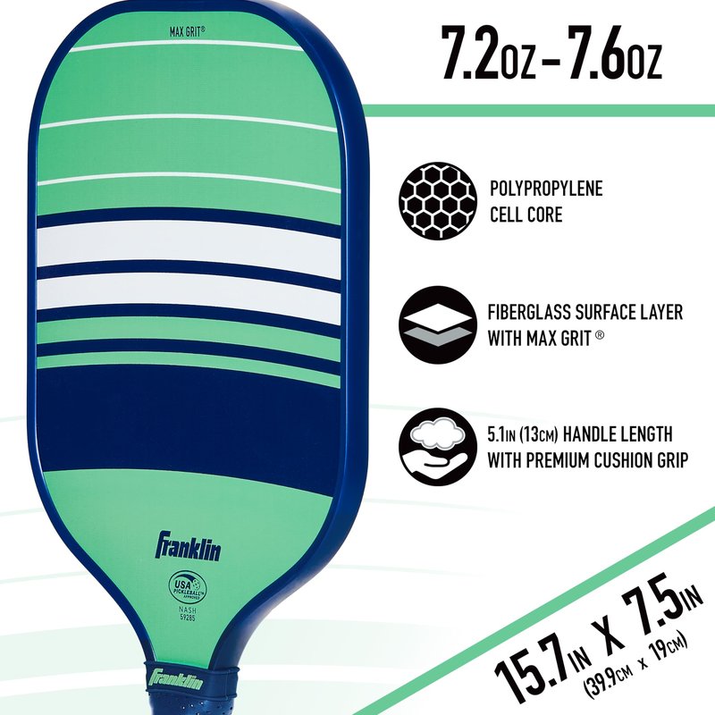 Franklin Sports Pickleball Paddle - Max Grit Fiberglass Surface - Polypropylene Core Pickleball Paddle - USA Pickleball (USAP) Approved - Navy/Mint