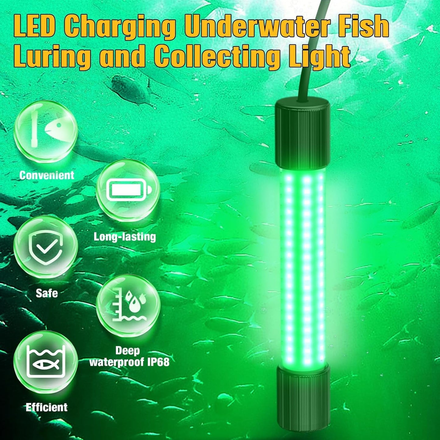 Cxhrssey 13W Underwater Green Fishing Light Compatible with Ridgid 18V Battery Lure Bait Light Submersible Night Boat Waterproof IP68 in Freshwater and Saltwater with 16.4FT