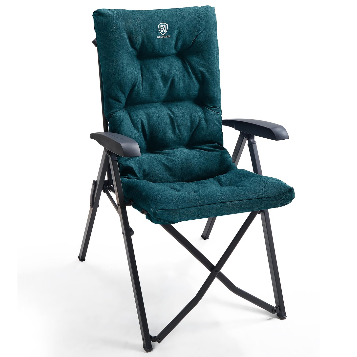 EVER ADVANCED Folding Camping Recliner Chair Fully Padded with Adjustable High Back Support Portable for Adults Patio Reclining Chair Green