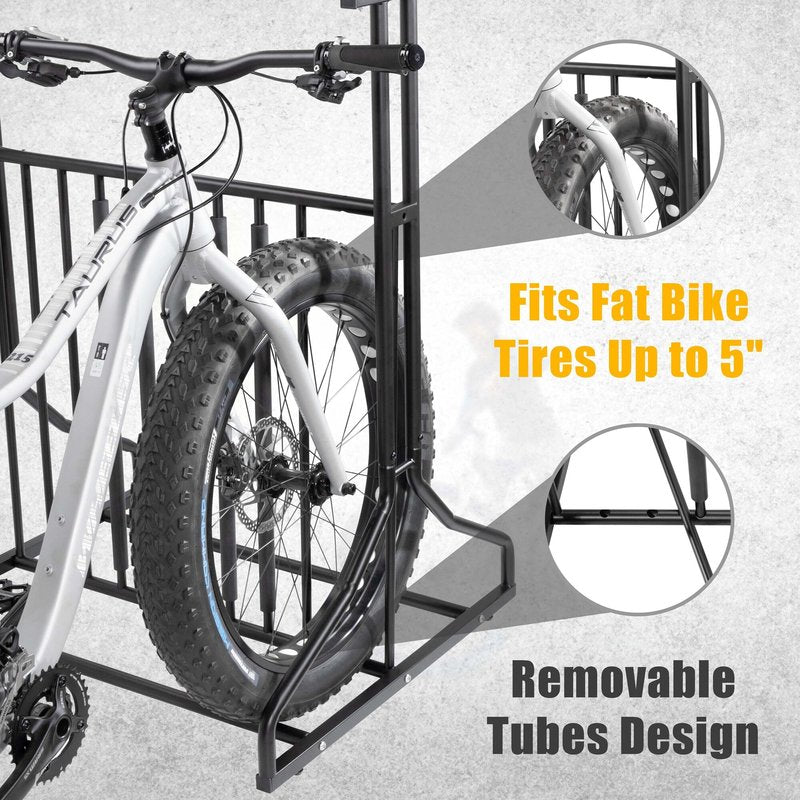 CyclingDeal 3 to 5 Bike Floor Parking Rack with Storage Basket - for Storing 20"-29" MTB Road Hybrid Kids Bikes - Bicycle Storage in Garage at Home