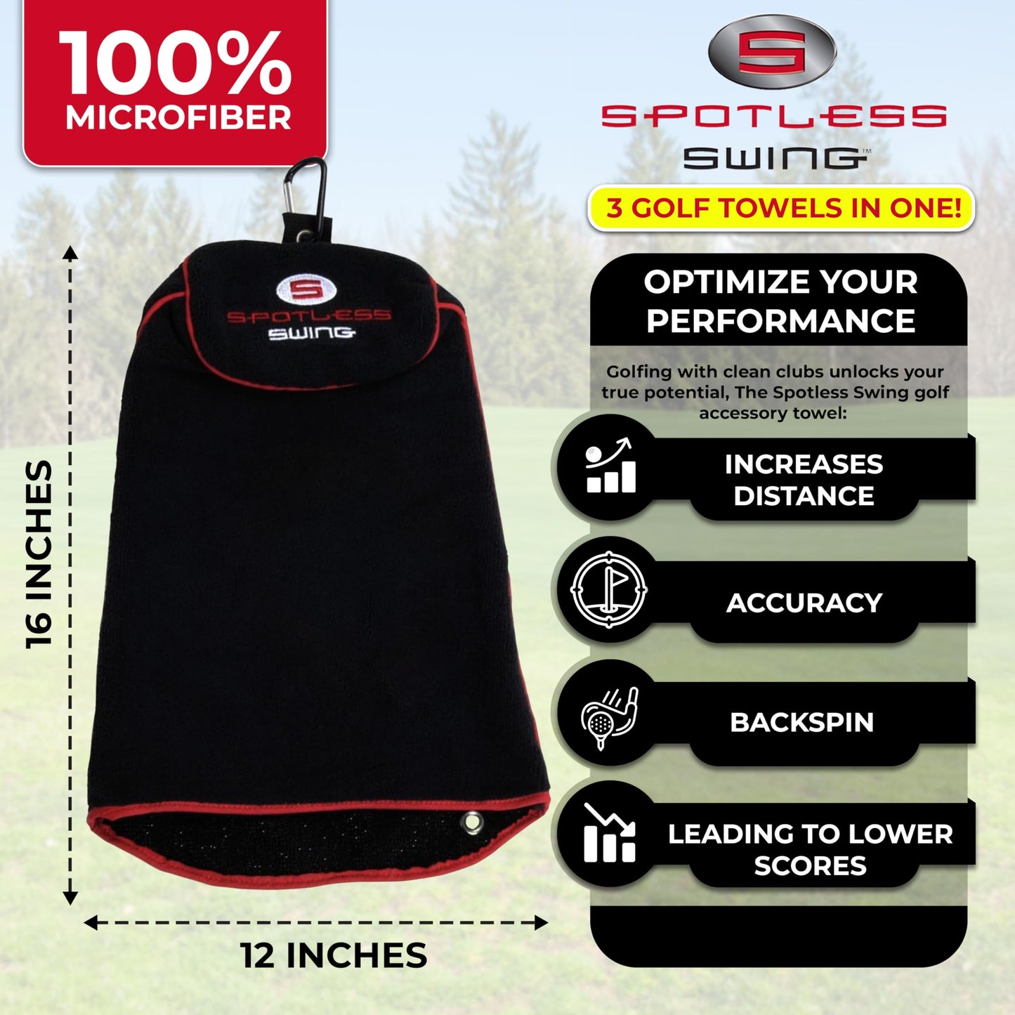 Spotless Swing Golf Towel | Microfiber Golf Club Cleaner Towel with Clip | 3-in-1 Design for Ultimate Convenience | Premium Multi-Use Accessories for Men and Women, Best Dad by Par
