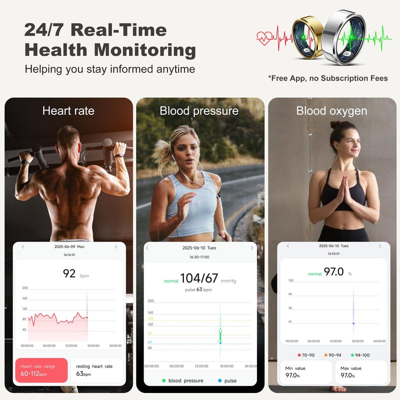 RIFESI Smart Ring for Women Men, Fashion Minimalist Fitness Ring & Sleep Tracker with Heart Rate,Blood Pressure, 5ATM Waterproof Health, No Subscription, Travel-Friendly Couple Gift (Gold, 011)