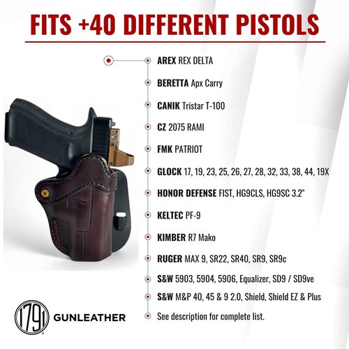 1791 GUNLEATHER G19 Paddle Holster - Optic Ready OWB CCW Leather Gun Holster for Belts - Right Handed - Compatible with Glock 19, 23, 27, Sig P225, Springfield XDS