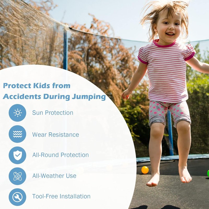 Trampoline Safety Net - Adjustable Weather-Resistant Replacement Enclosure | Fits 8-16 Ft Models, Double-Headed Zipper
