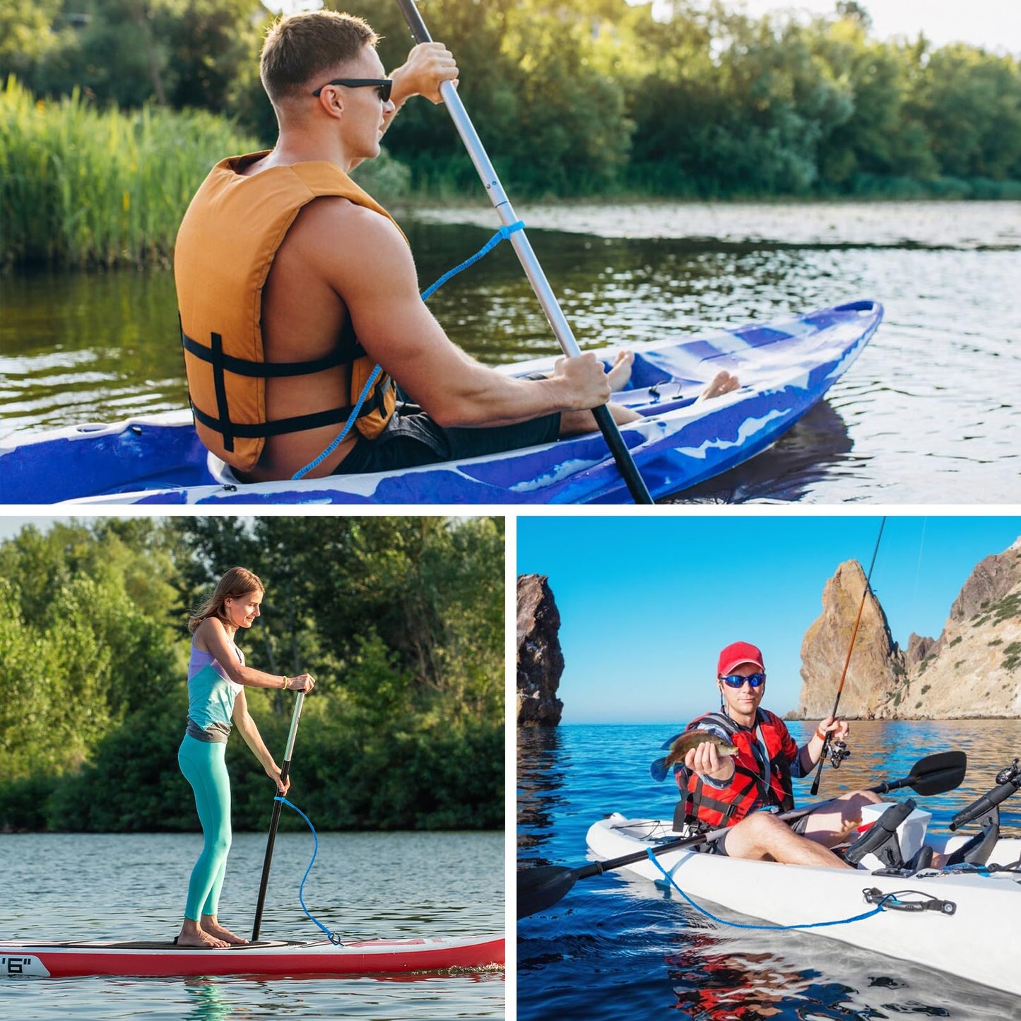 NVAAV 1/2/4 Pack Kayak Paddle Board Tether Leash Stretchable Strap Lanyard Rope, 3.3-7 Feet with Carabiner for SUP Kayaking Boating Canoeing Fishing Pole Rod or Other Gear