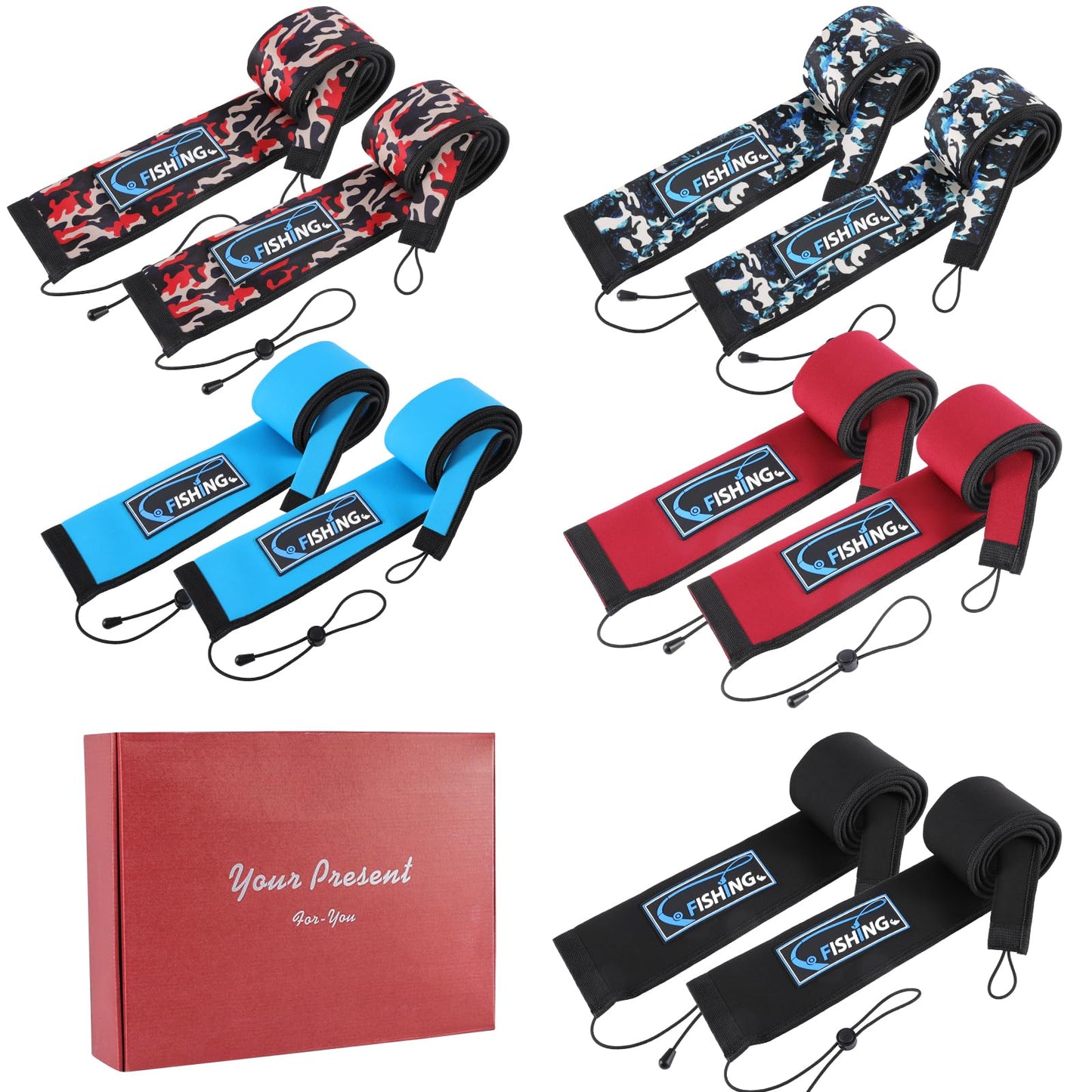 KPEPIX 10Pcs Pre.Sent Set Neoprene Fishing Rod Sleeves, Fishing Pole Socks