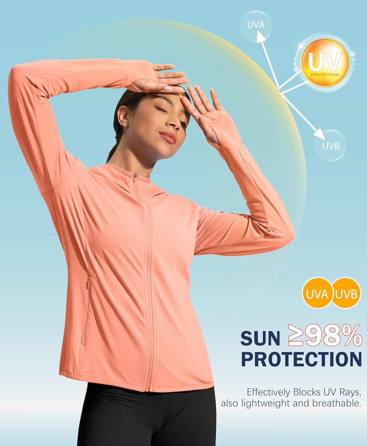 Women's UPF 50+ Sun Protection Hoodie Jacket - Lightweight Long Sleeve Outdoor Shirt with Pocket