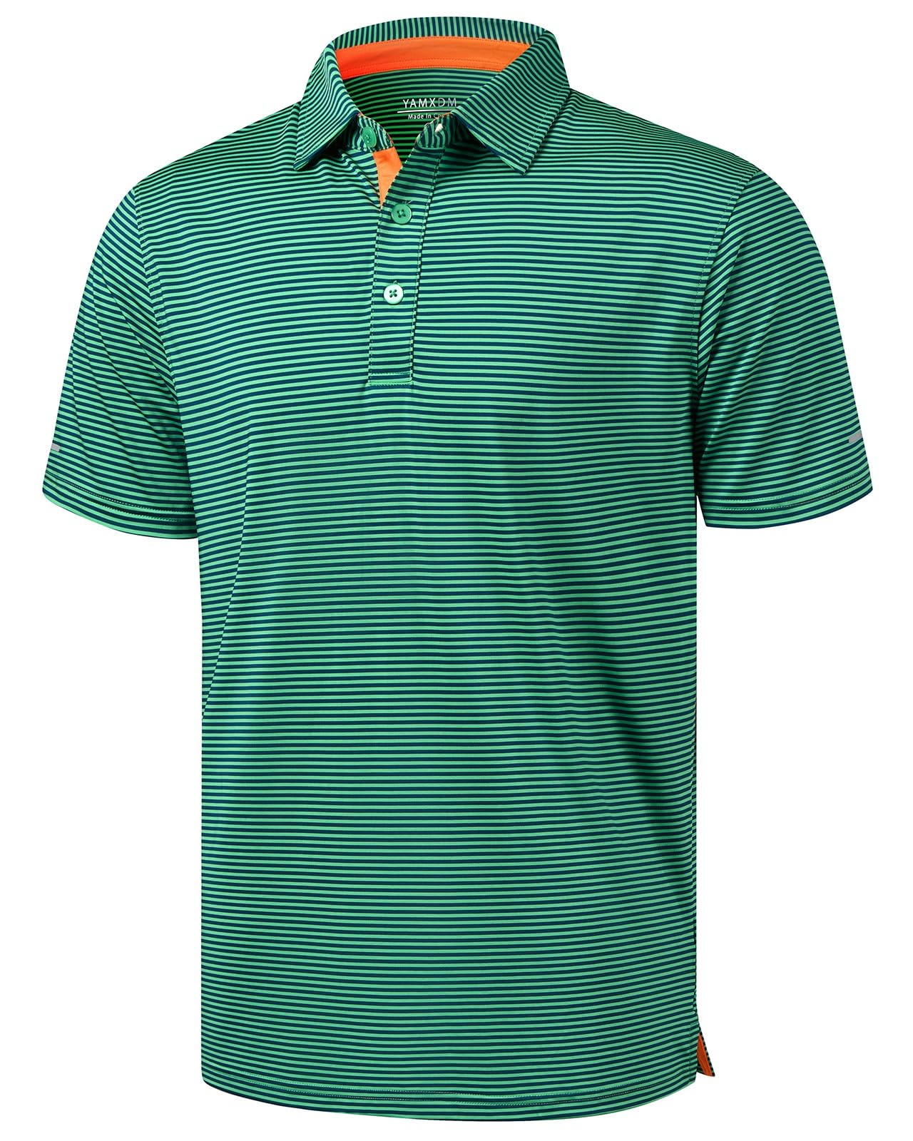 YAMXDM Golf Shirts for Men Moisture Wicking Short Sleeve Performance Sport Casual Striped Collared Mens Polo Shirt Green XL