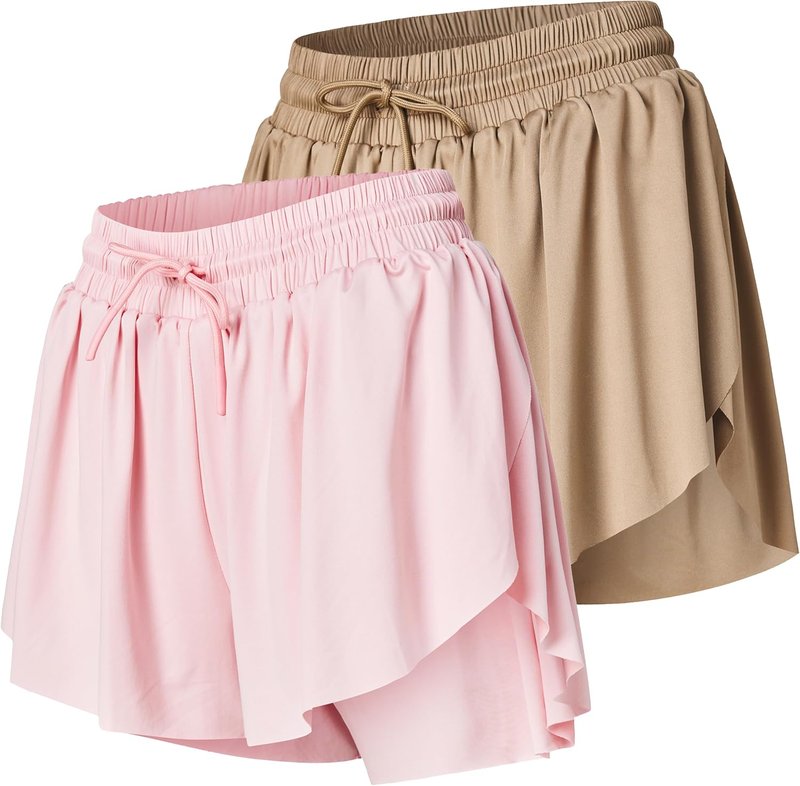 Womens Athletic Running Shorts - 2 Pack Butterfly Flowy 2-in-1 Gym Workout Summer Shorts