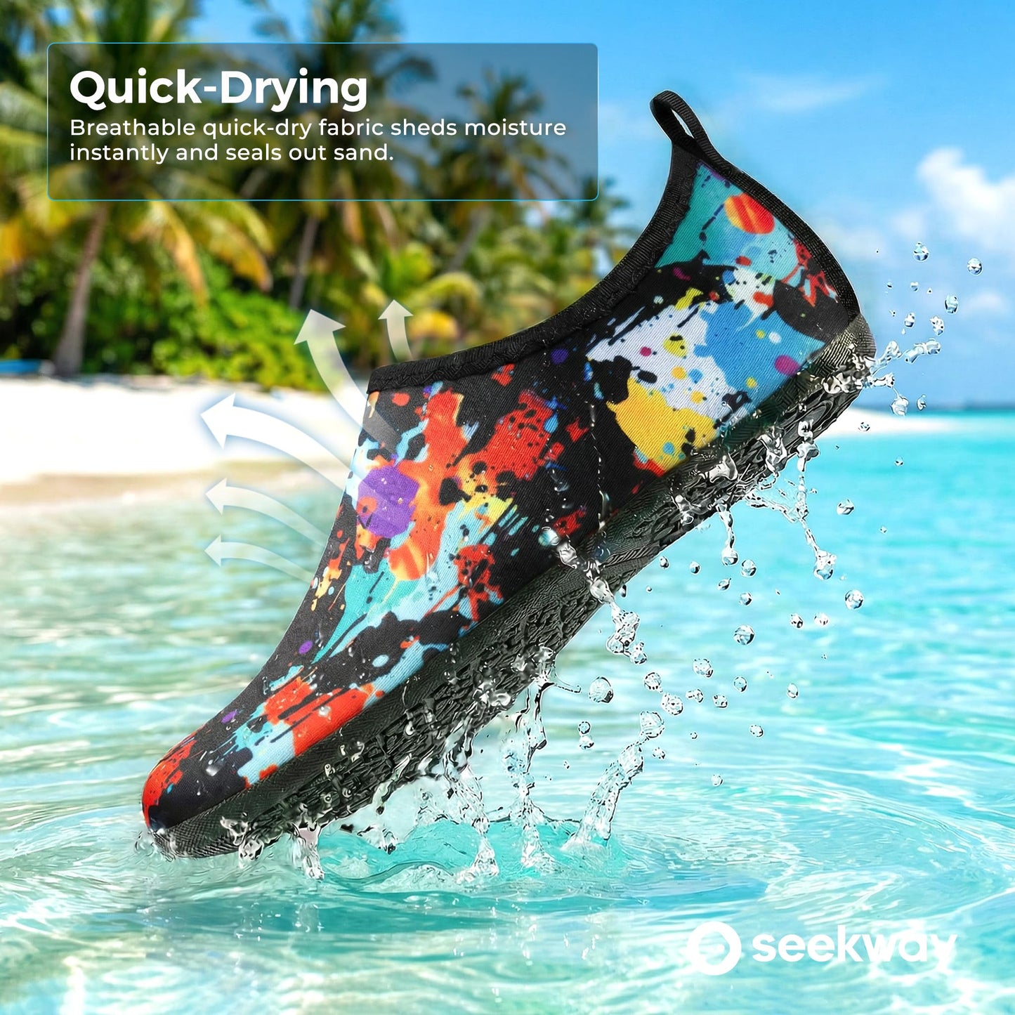 SEEKWAY Water Shoes Women Men Adult Quick-Dry Aqua Socks Barefoot Non Slip for Beach Swim River Pool Lake surf Black Size SK002