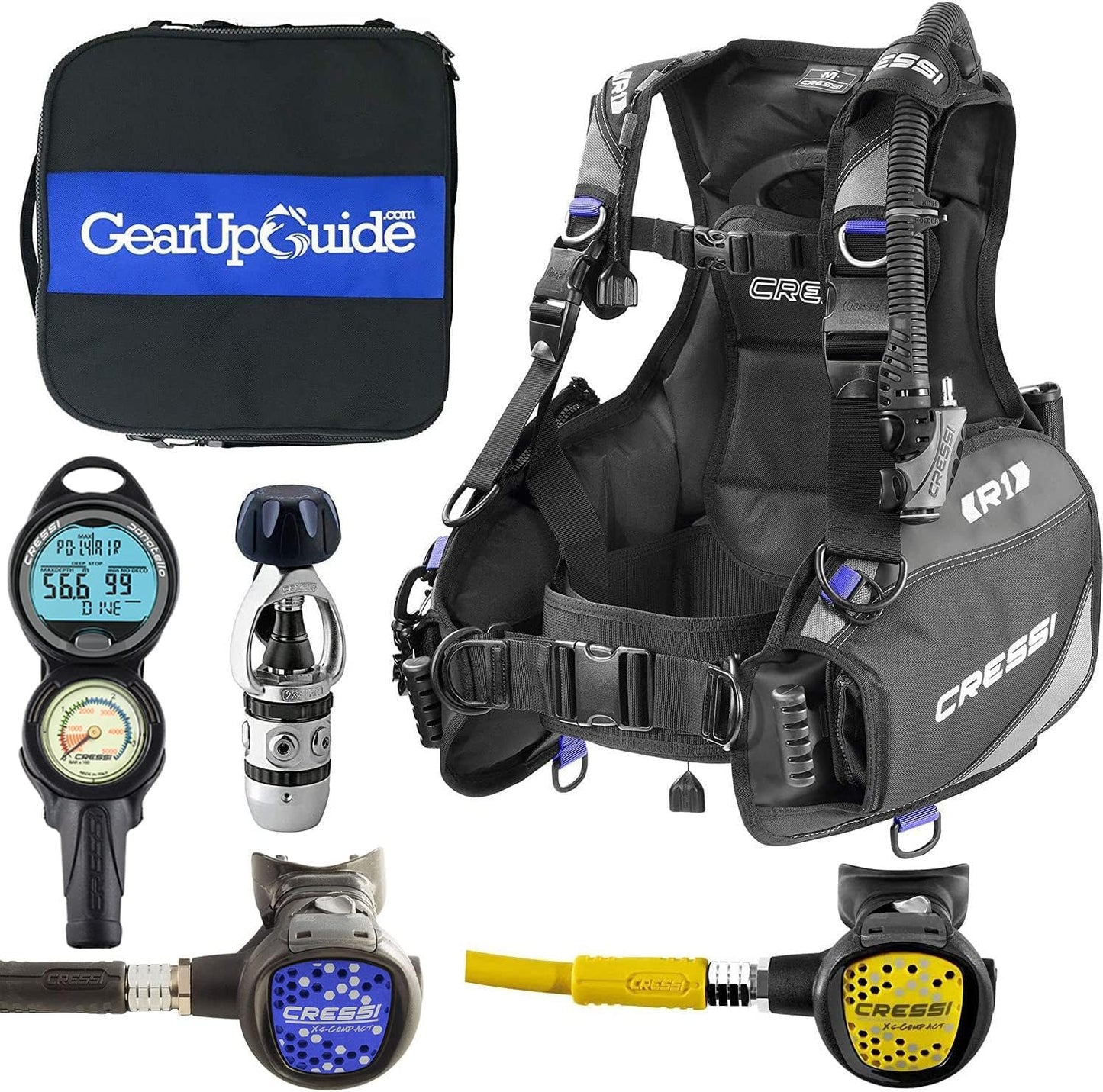 Cressi Essential Scuba Diving Gear Package - R1 BCD, Donatello C2 Dive Computer & AC2 Regulator Set | Complete Kit