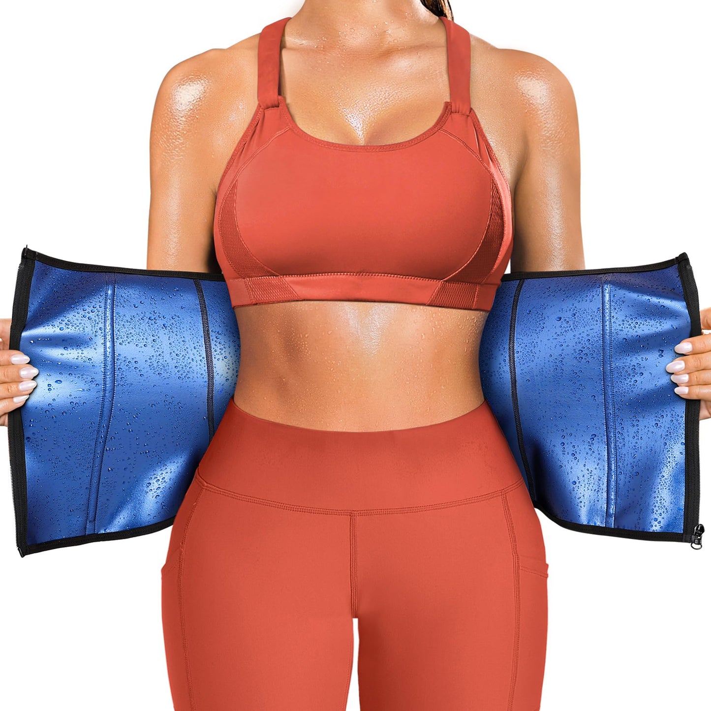 SCARBORO Waist Trainer for Women Belly Fat Sauna Sweat Waist Trimmer Corset for Stomach Wrap Workout Belt Shaper Band Zipper (Black-blue inner, X-Large)