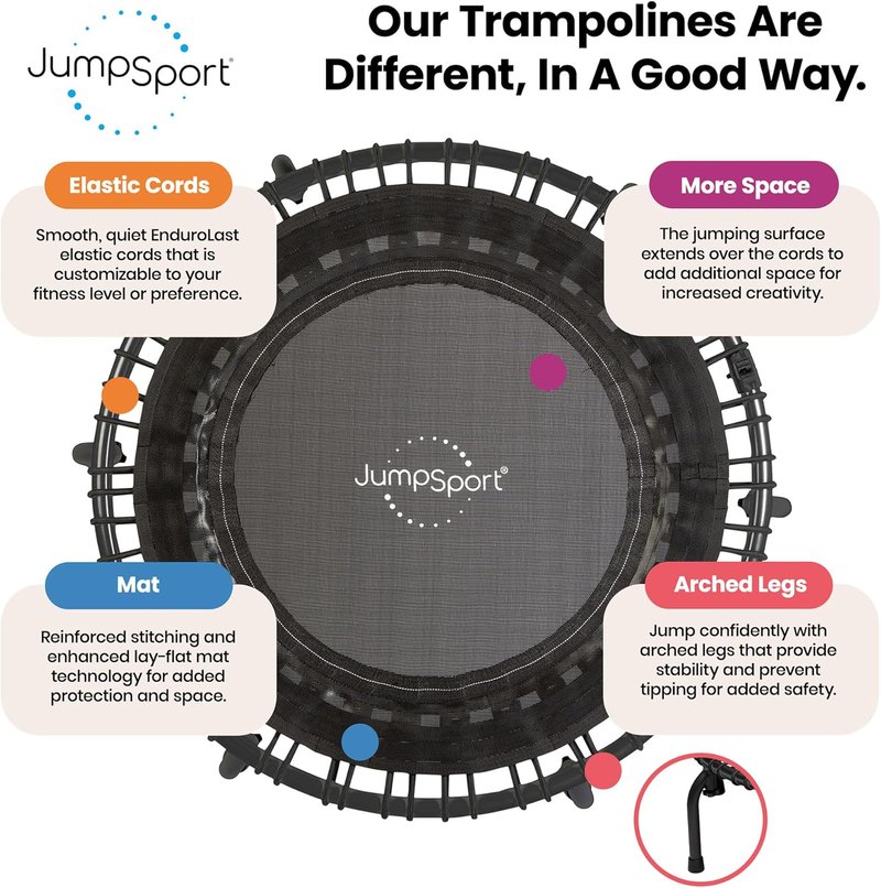 JumpSport 39" Premium Fitness Trampoline - Adjustable Bungee Rebounder for Home Workouts | 275 lb Weight Capacity