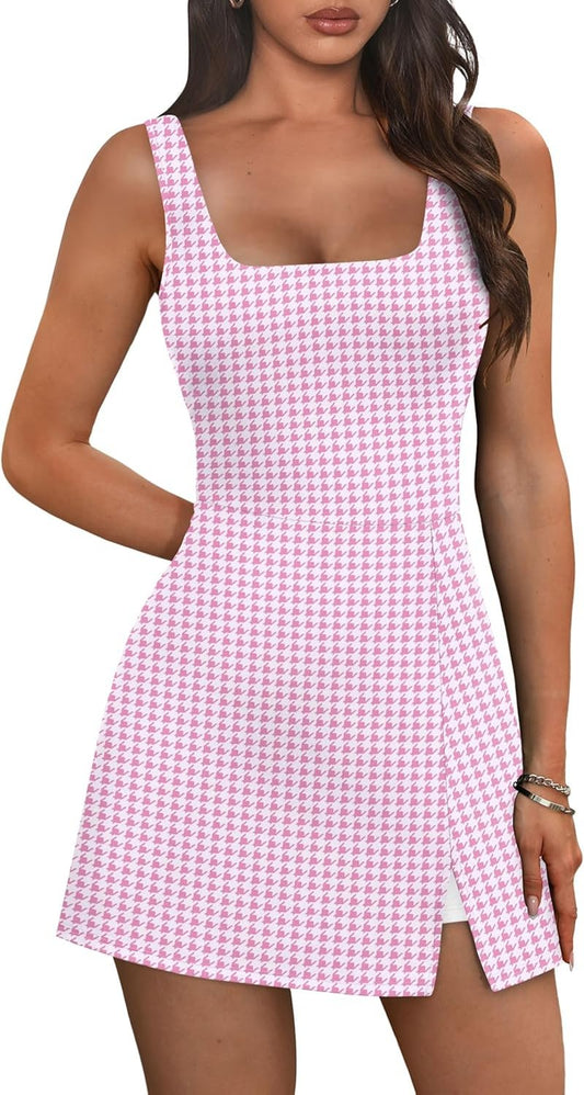 OFEEFAN Athletic Dress for Women - Mini U Neck Sleeveless with Built-In Shorts & Pockets | Perfect for Tennis, Golf, Graduation