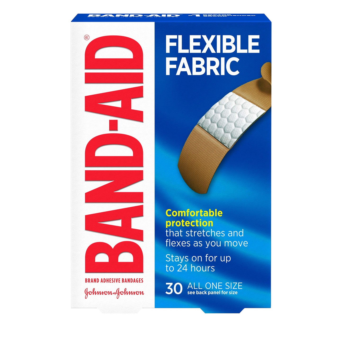 Band-Aid Brand Flexible Fabric Adhesive Bandages, Comfortable Flexible Protection & Wound Care of Minor Cuts & Scrapes, Quilt-Aid Technology to Cushion Painful Wounds, All One Size, 30 ct