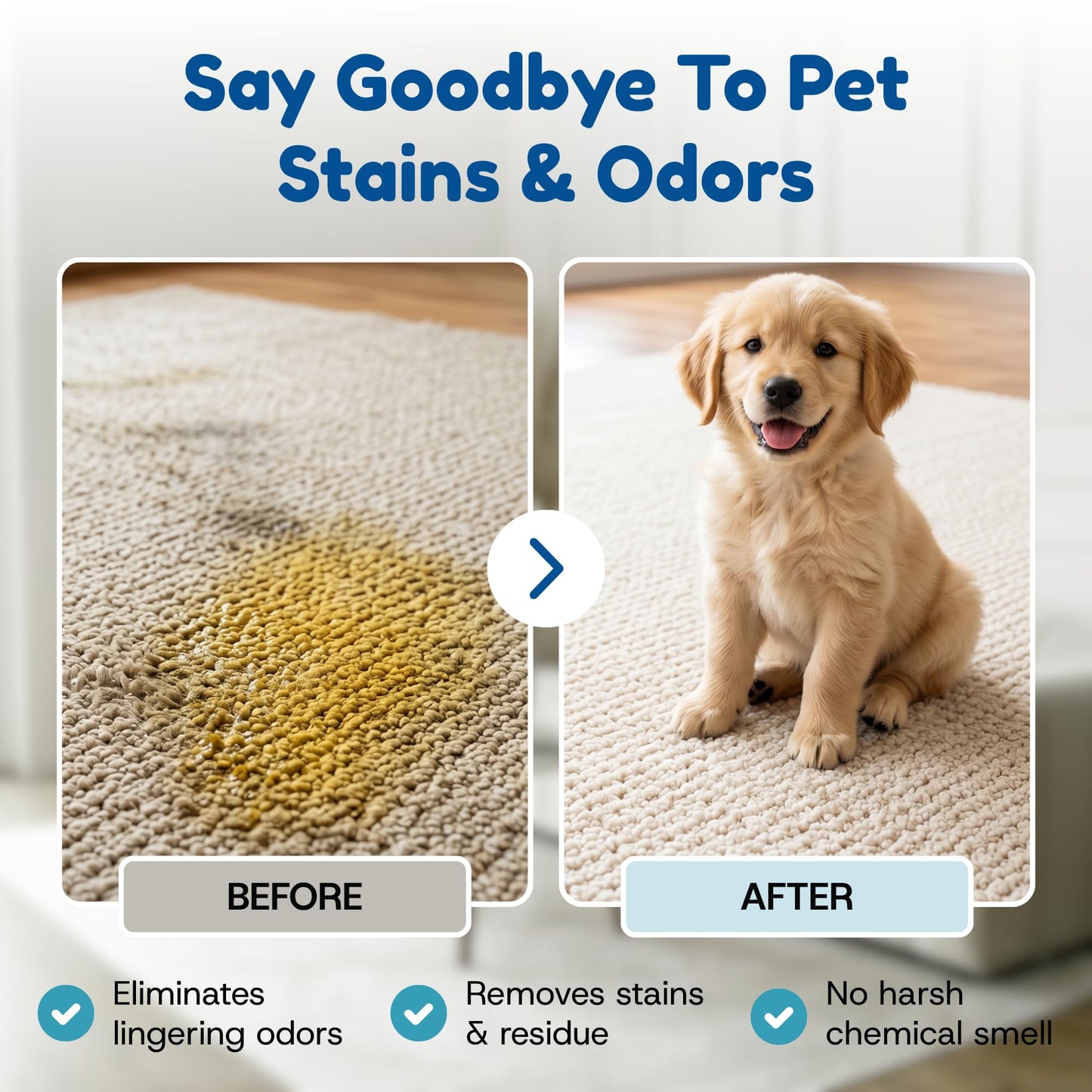 Bioclean Pet Carpet Cleaner & Deodorizer – Eliminates Pet Urine Smell, Stain & Odor Remover, No Residue, Made in USA – 32oz