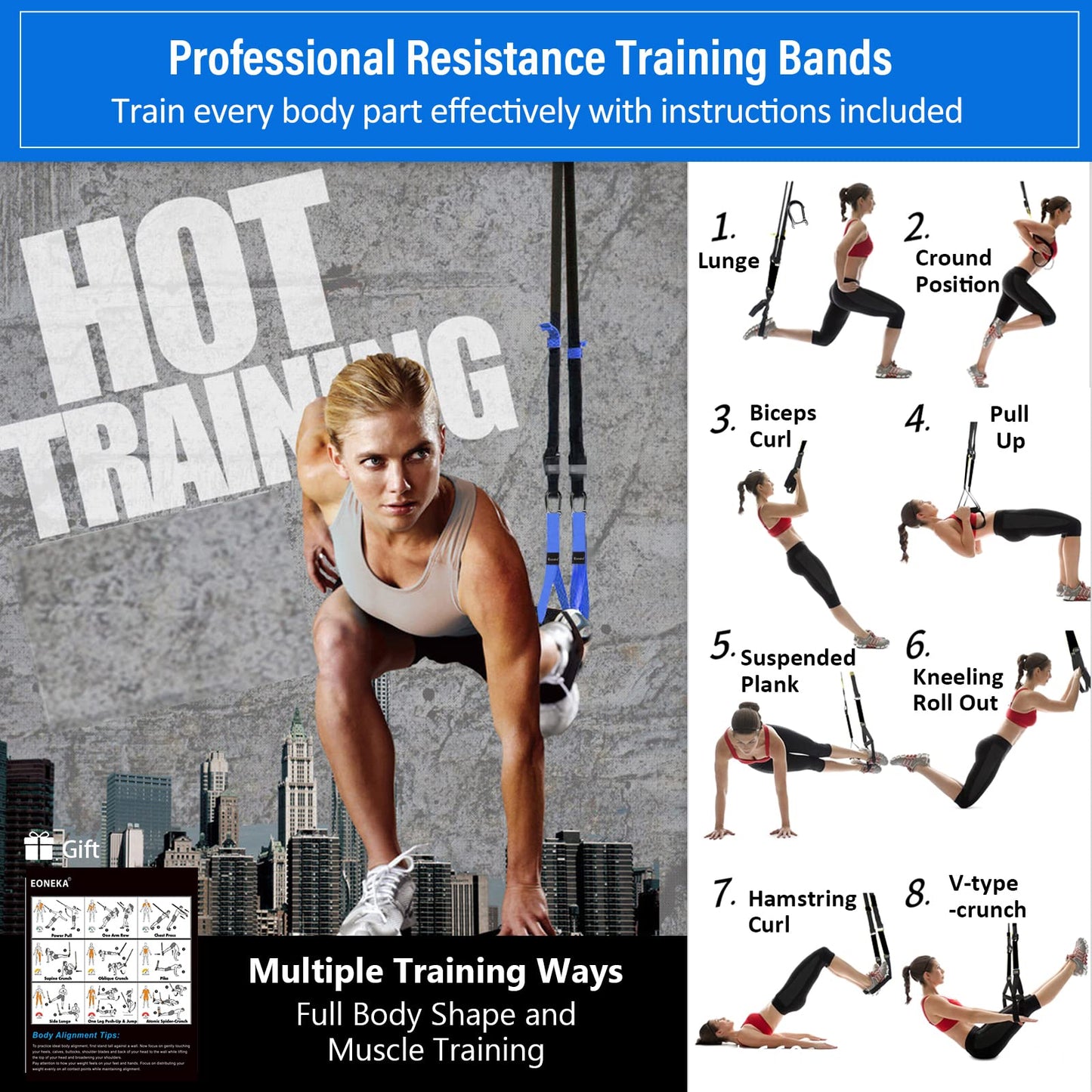 Resistance Bands Set with Handles, Eoneka Bodyweight Resistance Training Straps, Fitness Resistance Trainer Kit for Full Body Workout Indoor or Outdoor Gym