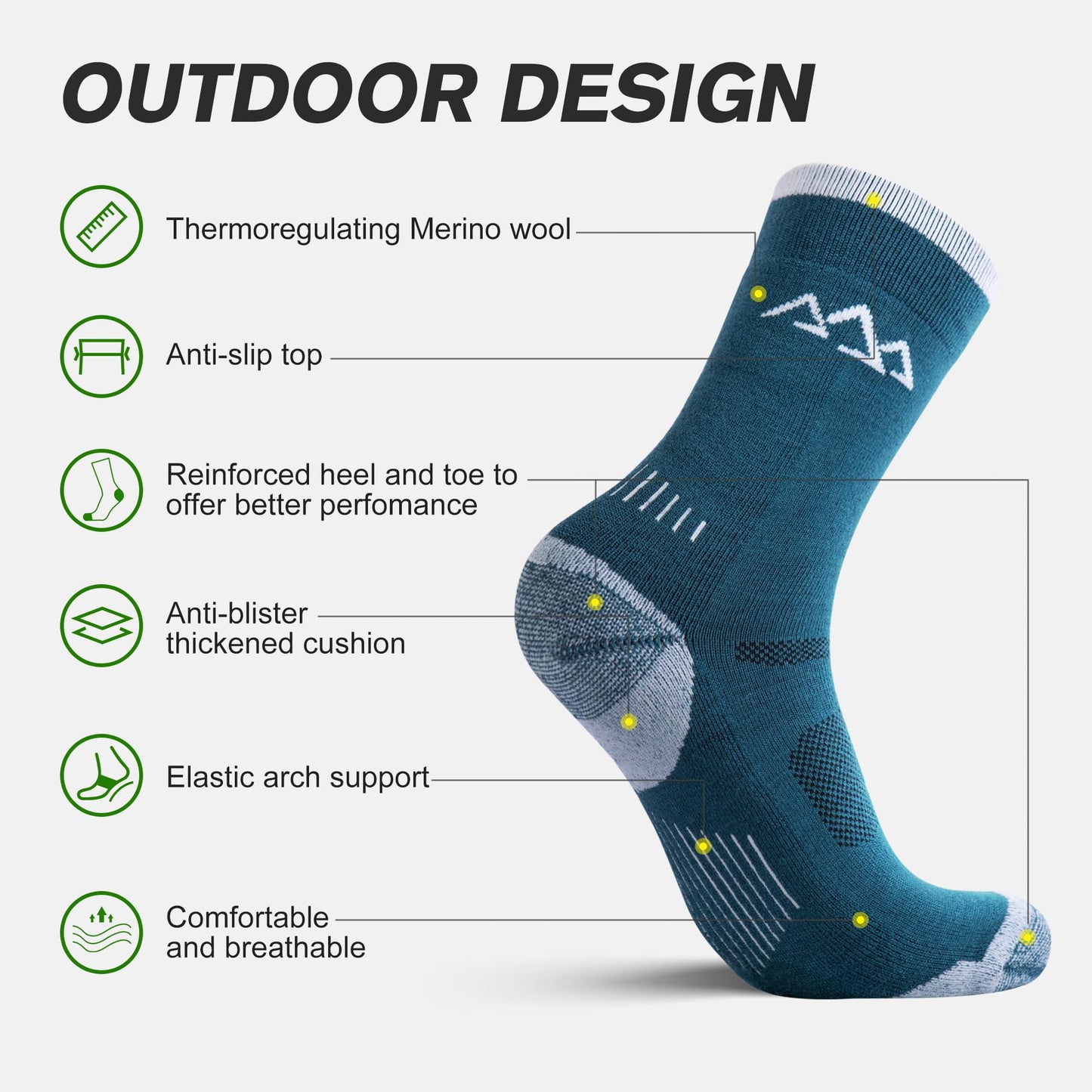 innotree 3 Pack Men's Merino Wool Hiking Socks, Micro Crew Cushioned Hiking Walking Socks Moisture Wicking Trekking Socks