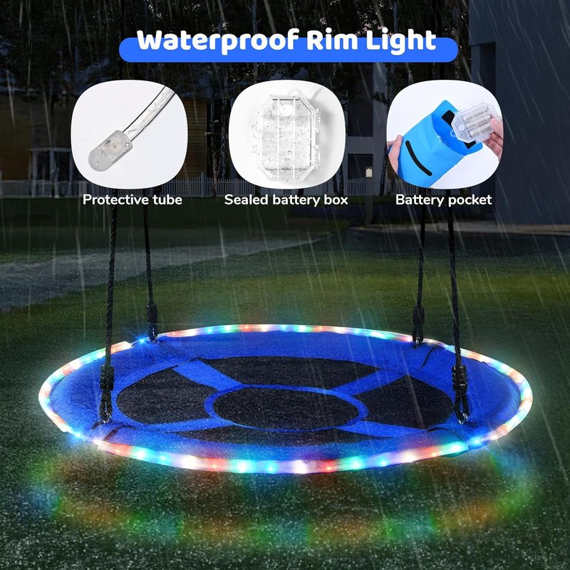 Trekassy 700lbs 40” LED Tree Swing for Kids & Adults | Outdoor Blue with Hanging Straps