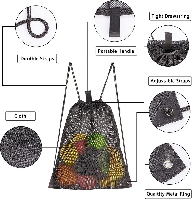 Mesh Drawstring Bag - 2-Pack for Gym, Laundry & Beach Finds | Versatile Mesh Storage Solution