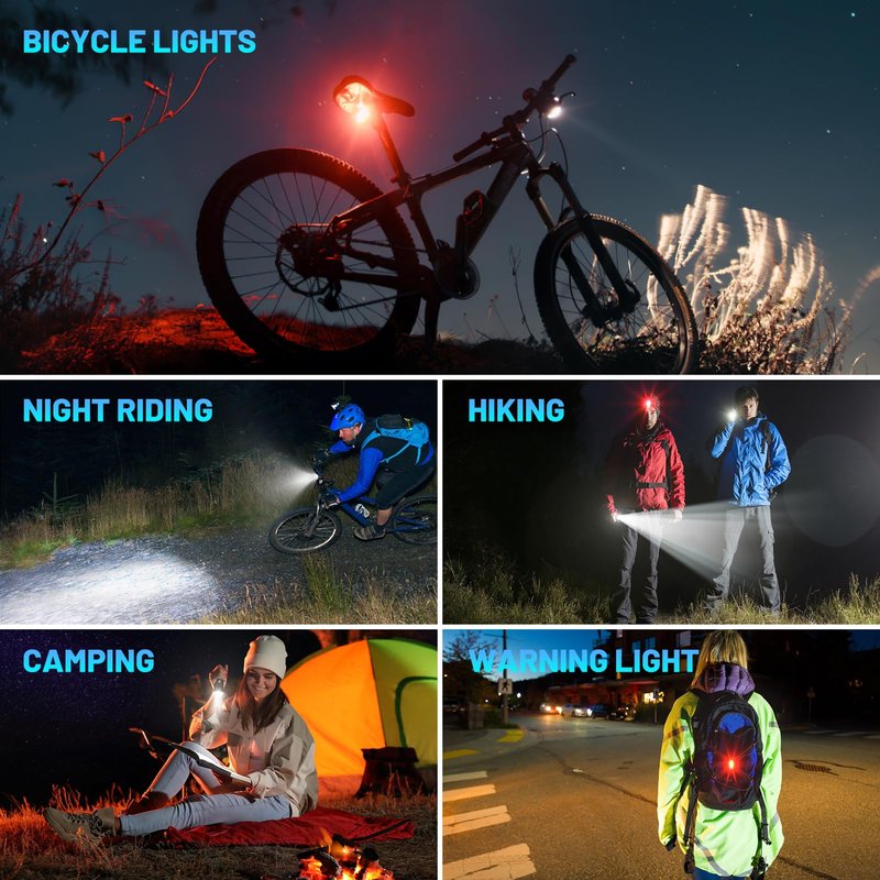 APECYC Bike Lights USB-C Rechargeable Bicycle Front Headlight and Rear Taillight with 4+5 Light Modes, Waterproof Bike Light Set for Night Riding, Commuter, Road & Mountain Cycling