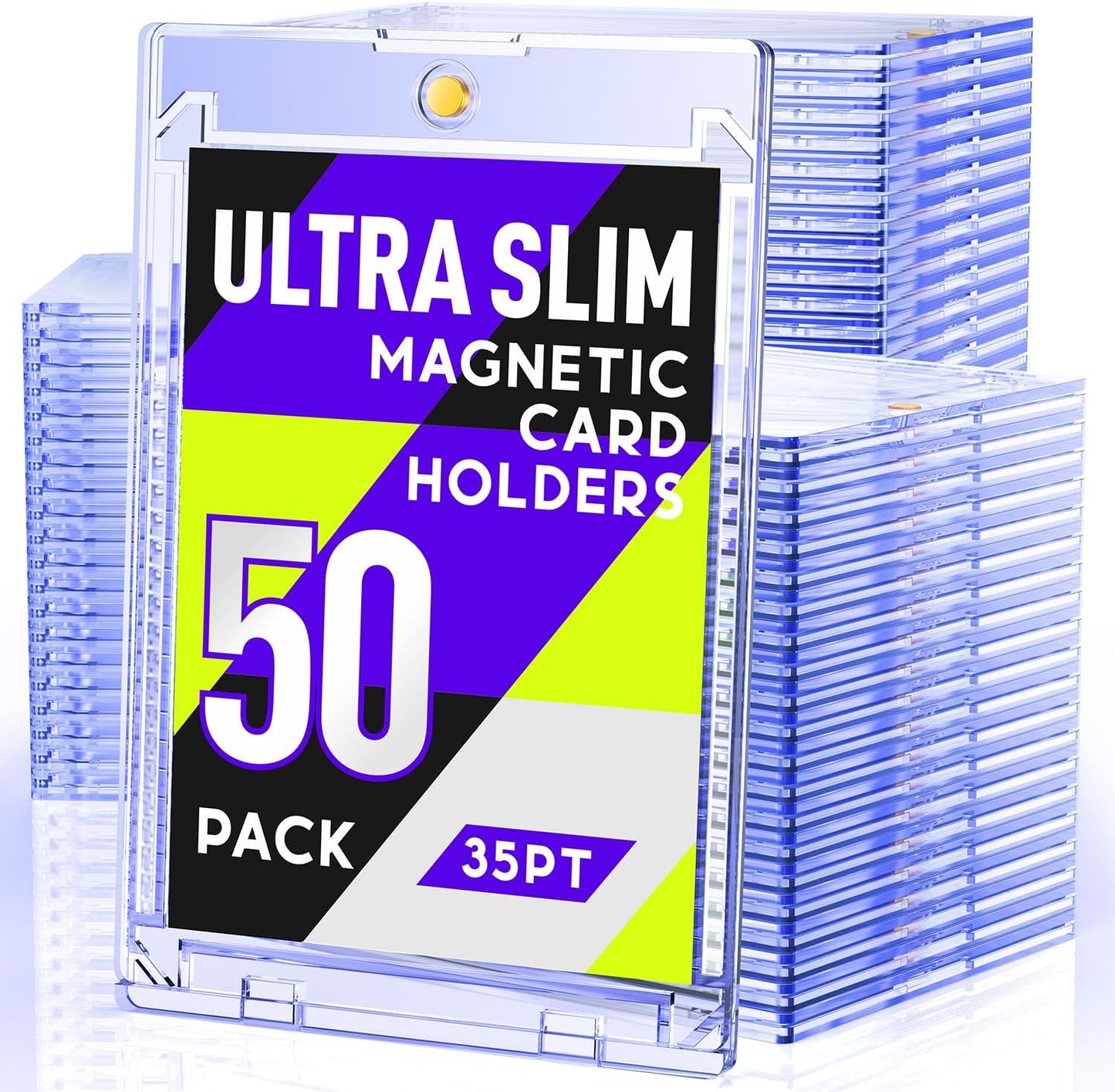 Magnetic Card Holder - 50ct Ultra-Slim One Touch Protectors for Trading & Sports Cards | Hard Plastic Case