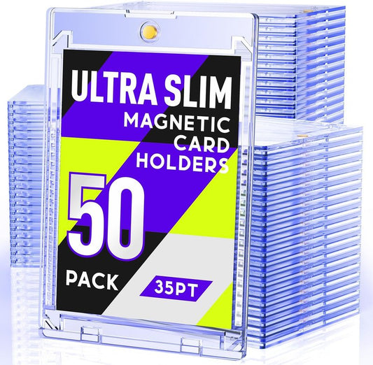 Magnetic Card Holder - 50ct Ultra-Slim One Touch Protectors for Trading & Sports Cards | Hard Plastic Case