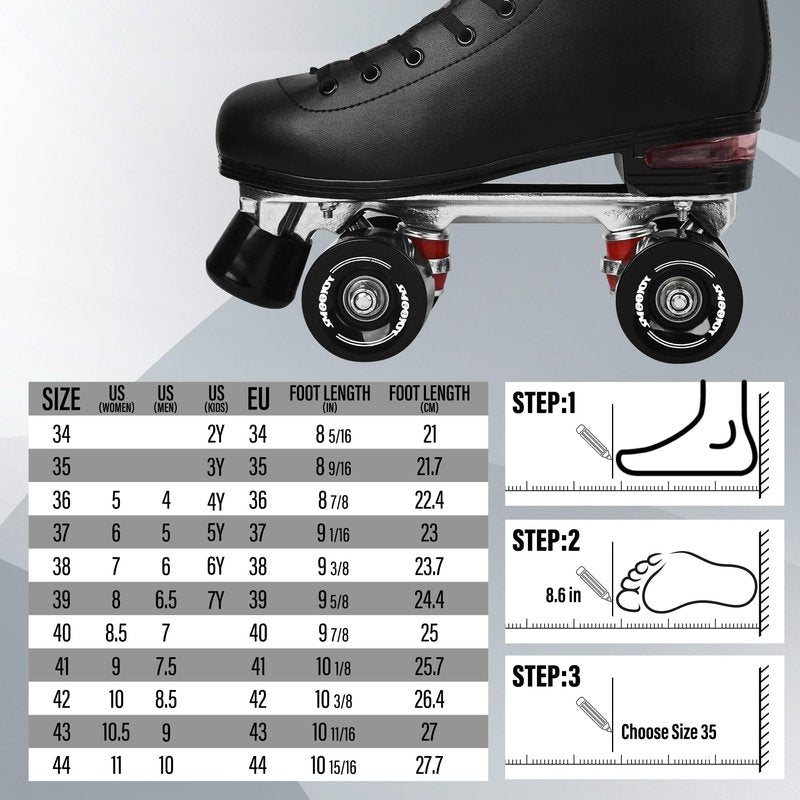 SMOOJOY Quad Roller Skates for Women and Men - PU Deluxe Double Row-Classic Premium Leather Skates Indoor Outdoor Roller Derby with Air Cushion